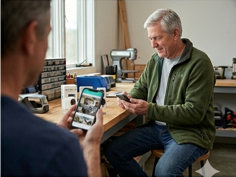 Technician helping a customer with mobile phone setup