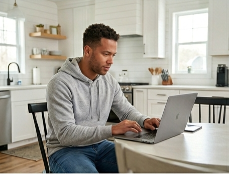 Customer working on a Mac laptop at home