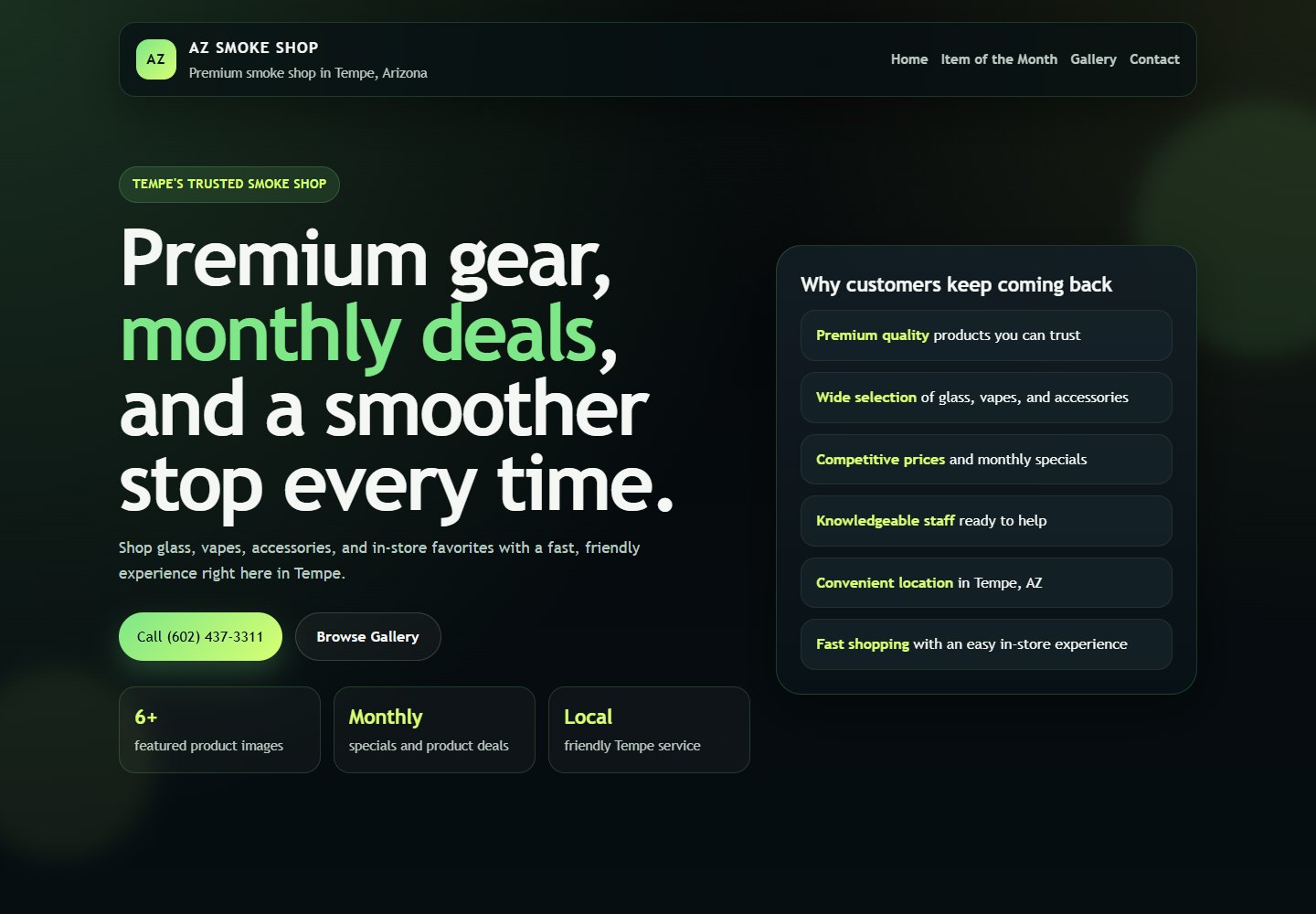 AZ smoke shop website preview